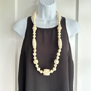 Vintage Kenneth Jay Lane Carved Resin Large Necklace, Ivory Tone Closure Hook